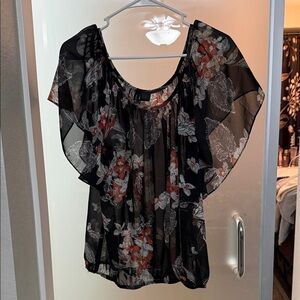 Full Tilt Black Floral Sheer Blouse